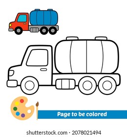 Coloring book for kids, tank truck vector