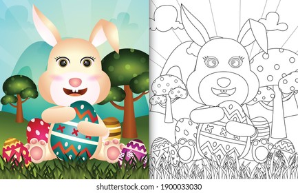 coloring book for kids themed happy easter day with character illustration a cute bunny hugging eggs