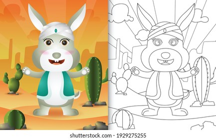 coloring book for kids themed ramadan with a cute rabbit using arabic traditional costume