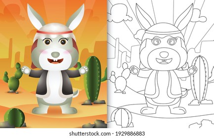 coloring book for kids themed ramadan with a cute rabbit using arabic traditional costume