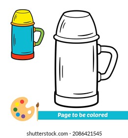 Coloring book for kids, thermos vector