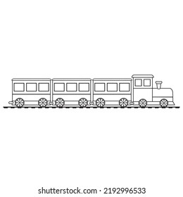 Coloring book for kids train, black contour line, vector isolated doodle illustration
