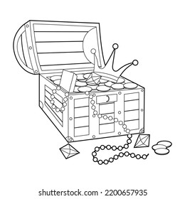 Coloring book for kids, a treasure chest. Vector isolated on a white background.