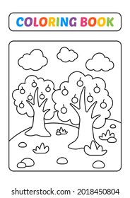 Coloring book for kids, tree vector