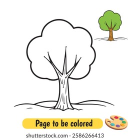 coloring book for kids, tree vector, tree cartoon character coloring page vector illustration