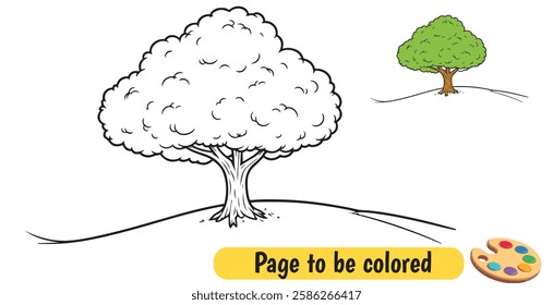 coloring book for kids, tree vector, tree cartoon character coloring page vector illustration
