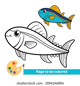Coloring Book For Kids, Tuna Fish Vector