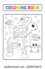 Coloring book for kids, turtle and friends vector