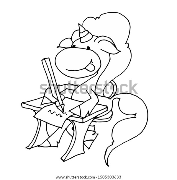 Coloring Book Kids Unicorn Sitting Desk Stock Vector Royalty Free