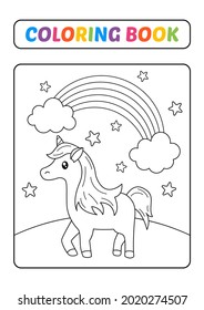 Coloring book for kids, unicorn vector