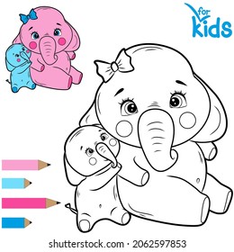 Coloring book for kids. Vector illustration. The Elephant Family