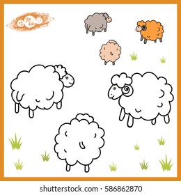 Coloring book for kids. Vector sheeps.
