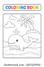 Coloring book for kids, whale vector