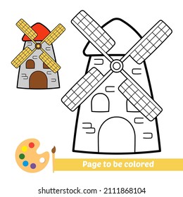 Coloring Book For Kids, Windmill Vector