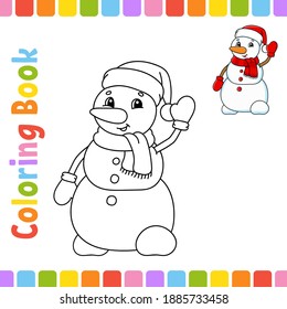 Coloring book for kids. Winter theme. Cheerful character. Vector illustration. Cute cartoon style. Fantasy page for children. Black contour silhouette. Isolated on white background.
