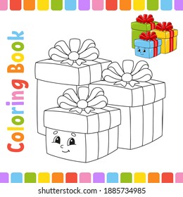 Libro de colorear para niños. Tema invernal. Carácter alegre. Ilustración vectorial. Estilo de dibujos animados. Página de fantasía para niños. Silueta de contorno negro. Aislado sobre fondo blanco.