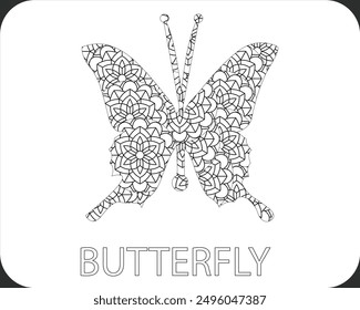 Coloring Book for Kids.Cute coloring page for kids with butterfly