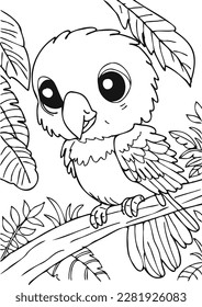 Coloring book for kids.Worksheets for teachers to teach.Macaw parrot in the forest.
