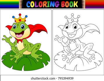 Coloring book king frog cartoon