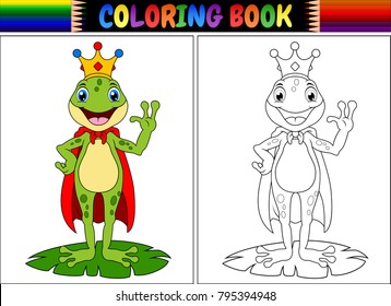 Coloring book king frog cartoon