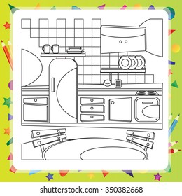 Coloring book with kitchen cartoons - vector illustration.