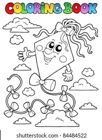 Coloring book with kite 1 - vector illustration.