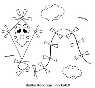 Coloring book with kite - vector illustration