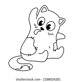 Coloring book. The kitten sits. Linear illustration of a cute cartoon cat. Black and white vector illustration isolated