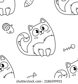Coloring book. The kittens are sitting. Pattern with cute cartoon cats, funny children's print with pets. Vector illustration