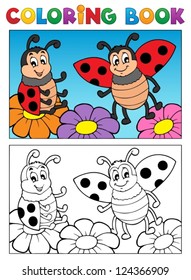 Coloring book ladybug theme 2 - vector illustration.