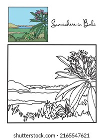 Colorante paisaje de libros de Bali , ilustración vectorial.
