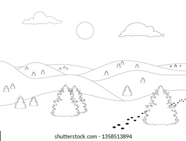Coloring book landscape mountains