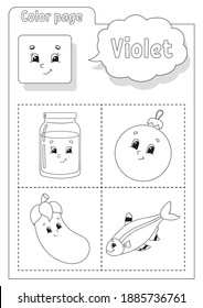 Coloring book. Learning colors. Color pictures. Flashcard for kids. Cartoon characters. Picture set for preschoolers. Education worksheet. Vector illustration.