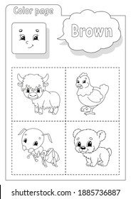 Coloring book. Learning colors. Color pictures. Flashcard for kids. Cartoon characters. Picture set for preschoolers. Education worksheet. Vector illustration.