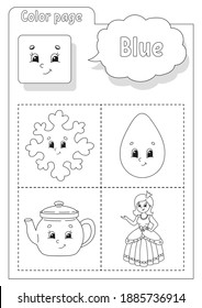 Coloring book. Learning colors. Color pictures. Flashcard for kids. Cartoon characters. Picture set for preschoolers. Education worksheet. Vector illustration.