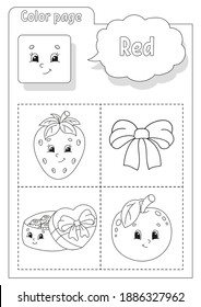 Coloring book. Learning colors. Color pictures. Flashcard for kids. Cartoon characters. Picture set for preschoolers. Education worksheet. Vector illustration.