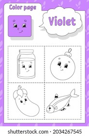Coloring book. Learning colors. Color pictures. Flashcard for kids. Cartoon characters. Picture set for preschoolers. Education worksheet. Vector illustration.