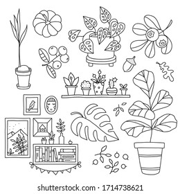 Coloring book. Line art design for adult or kids colouring page. Cozy mood, hygge concept. Antistress, relax. Doodle style. Vector stock illustration