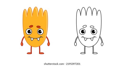 Coloring book. Linear illustration of a cute cartoon yellow monster or alien. Black and white vector illustration isolated