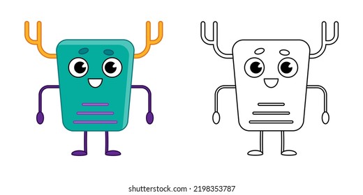 Coloring book. Linear illustration of a cute cartoon green monster or alien. Black and white vector illustration isolated