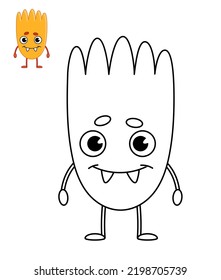 Coloring book. Linear illustration of a cute cartoon yellow monster or alien. Black and white vector illustration isolated