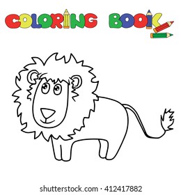 Coloring book. Lion. Black and white.