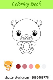 Coloring book little baby hamster sitting. Coloring page for kids. Educational activity for preschool years kids and toddlers with cute animal. Black and white vector stock illustration.