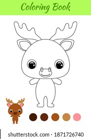 Coloring book little baby moose. Coloring page for kids. Educational activity for preschool years kids and toddlers with cute animal. Black and white vector stock illustration.
