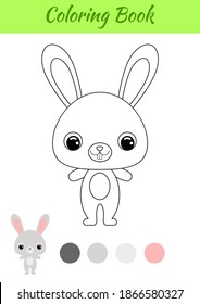 Coloring book little baby rabbit. Coloring page for kids. Educational activity for preschool years kids and toddlers with cute animal. Black and white vector stock illustration.