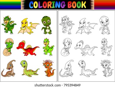 Coloring book with little dinosaur cartoon collection