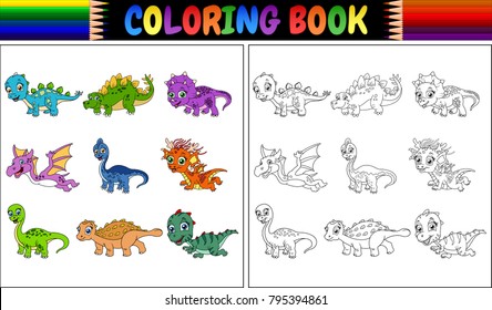 Coloring book with little dinosaur cartoon collection