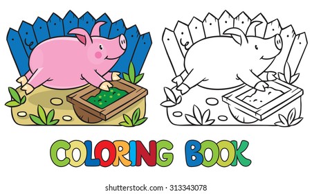 Coloring book of little funny little pig or piglet 