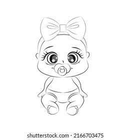 Coloring book Little girl, cute baby, vector illustration