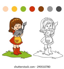 Coloring book (little girl with cute cat)